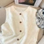 Áo vest nữ AWNGD, áo vest ren cổ chữ O màu trơn, họa tiết Jacquard không tay đa năng Áo ngực xếp nếp đơn dành cho nữ
