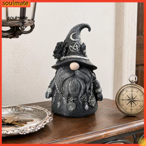 Linh hồn| Tượng Gnome vô danh Mũ trang trí phù thủy Gnome Tượng Gnome với Mặt dây chuyền Rune hoa hồng đen Pentagram – Trang trí nội thất Giáng sinh cổ điển Trang trí máy tính để bàn cho Bookshel