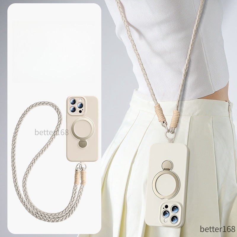Ốp lưng silicone lỏng mới có chân đế xoay ốp lưng điện thoại có dây đeo chéo dài dành cho iPhone 17 16 15 14 13 Pro Max