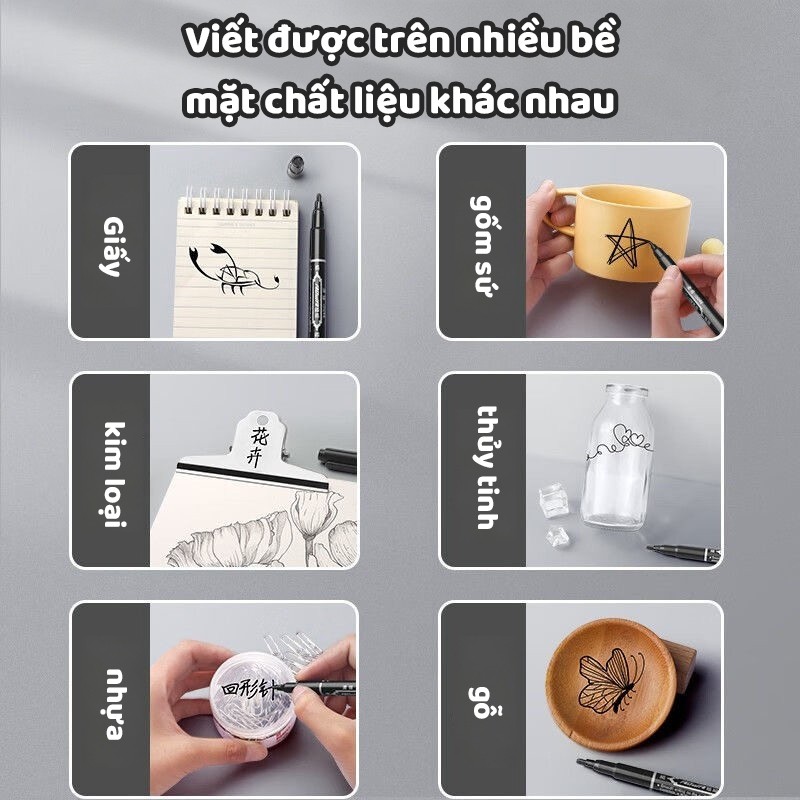 Bút Lông Dầu 2 Đầu Bút Dạ Kính Mực Đen Đỏ Vẽ Mỹ Thuật Sketch Đánh Dấu Khô Nhanh