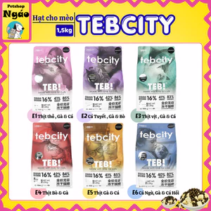 Hạt Cho Mèo TEB City Dòng E 1,5kg Thức Ăn Không Ngũ Cốc Mix Topping Gà Sấy Ngáo Petshop