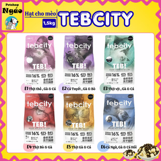 Hạt Cho Mèo TEB City Dòng E 1,5kg Thức Ăn Không Ngũ Cốc Mix Topping Gà Sấy Ngáo Petshop