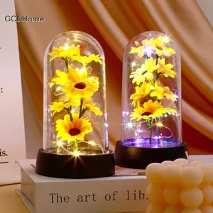 GCDHome Hoa Hướng Dương Đèn Ngủ Hoa Kính Bao Đèn Bóng Hoa Hồng Đèn LED Lá Hoa Sáng Tạo Để Bàn Trang Trí HOT