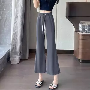 Quần crop Size lớn 150kg Quần nhỏ dáng rộng thông thường Drape Ice Silk loe