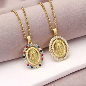 Xuyên Biên Giới Thời Trang Pháp Mặt Dây Chuyền Đồng Kẻ Sọc Zircon Vòng Cổ Chống Phai Màu Đồng dát Zircon Trang Sức Kim Cương Nhiều Màu Sắc Phong Cách Retro 2026-6-26