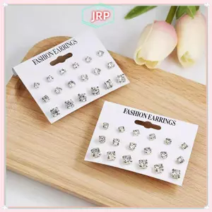 JRP Thời Trang Đơn Giản 9 Đôi / bộ Phối Bông Tai Bộ Vuông Hình Học Bông Tai Dành Cho Nữ Mới Kim Cương Giả Pha Lê Bông Tai Trang Sức JRP