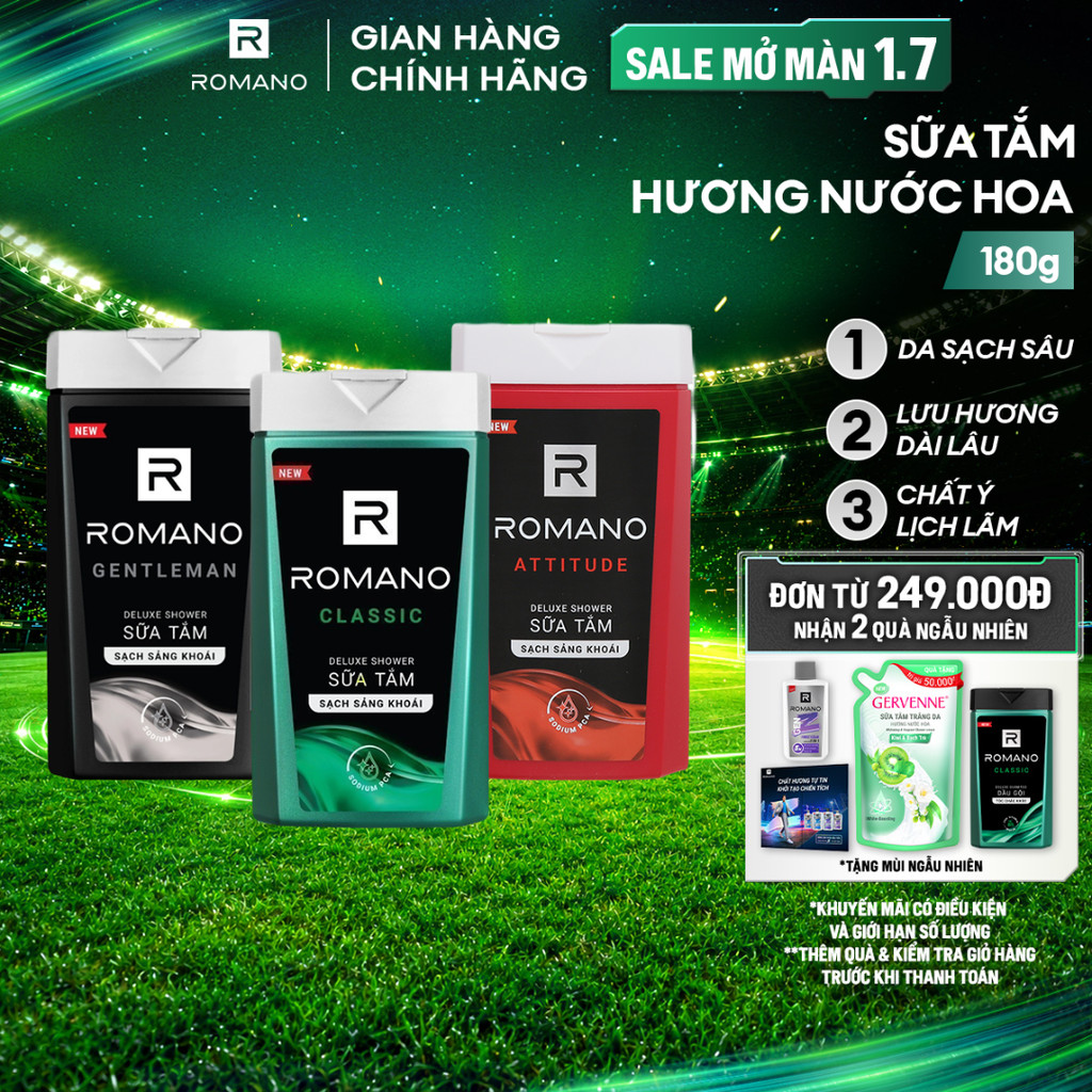 Sữa tắm nam Romano hương nước hoa 180g