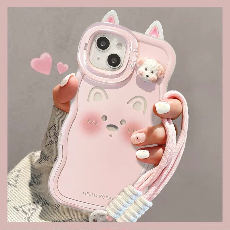 Ốp điện thoại hình chó dễ thương Dây buộc hai chiều cho iPhone iPhone 17ProMax 16Plus 15 14 13 12 1 Vỏ bảo vệ chống sốc