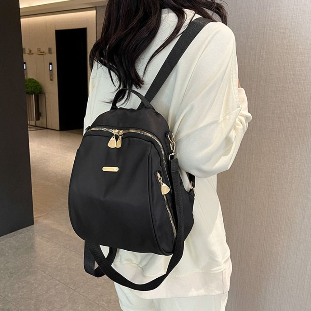 Ba lô Nylon LACYES, Túi đeo vai nhỏ màu đen đa chức năng, Túi xách di động Du lịch đơn giản Ba lô cổ điển dành cho học sinh
