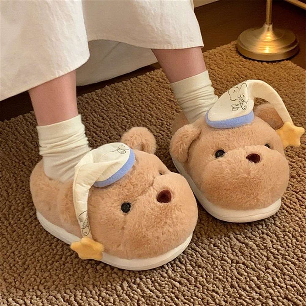 XIXITIAO Dép Cotton Ấm Áp Sang Trọng Gấu Dễ Thương Nữ Sinh Viên Mùa Đông Phong Cách Mới Trong Nhà