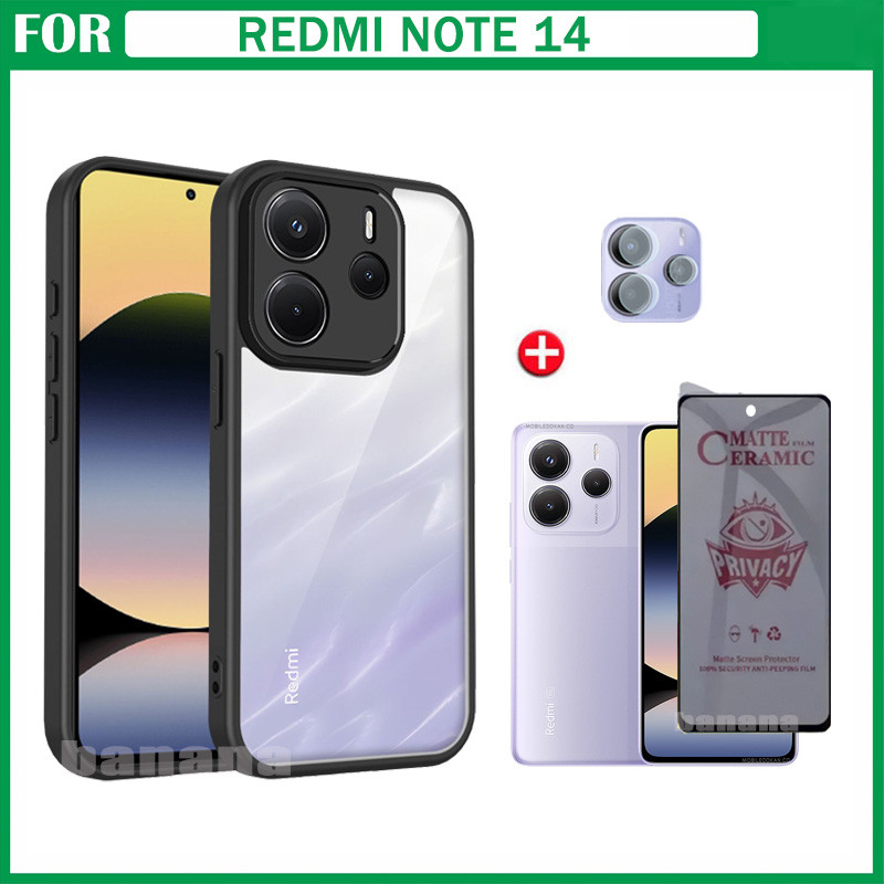 Ốp điện thoại 3 trong 1 Redmi Note 14 Bảo vệ chống rơi mờ với kính cường lực bảo vệ màn hình và màng ống kính cho Redmi Note 14 5G Note 14S Note 13 Pro 4G