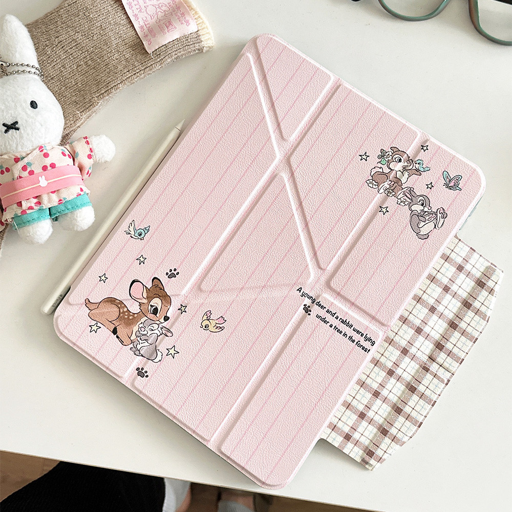 Vỏ Có Thể Gập Lại Y Da Hươu Bunny Cho Mini6 Mini7 A17Pro IPad 5 6 7 8 9 10 11 A16 Air 2 3 4 5 6 Air 11 M2 M3 Pro10.5 Pro11 2018 2020 2021 2022 M4 Pro13 2024 Bút Chì Khe cắm