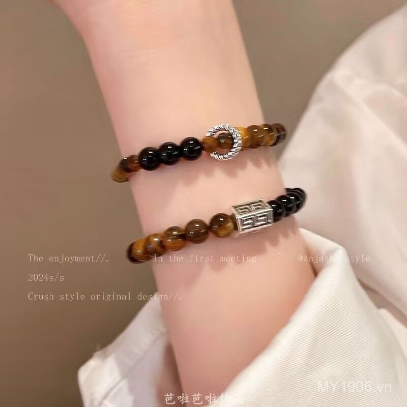 Vòng tay nữ phong cách Trung Quốc, giả mắt hổ đính hạt, thiết kế retro sang trọng
