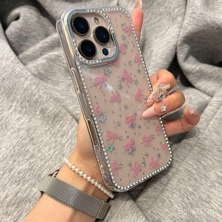 Ốp Điện Thoại Thích Hợp Cho iPhone Đơn Giản Nơ Hồng Nhấp Nháy Kim Cương Thích Hợp Cho iPhone16promax Vỏ Điện Thoại iPhone15 / 14 Phong Cách Mới 13 / 12 Vỏ Bảo Vệ ZD9Q