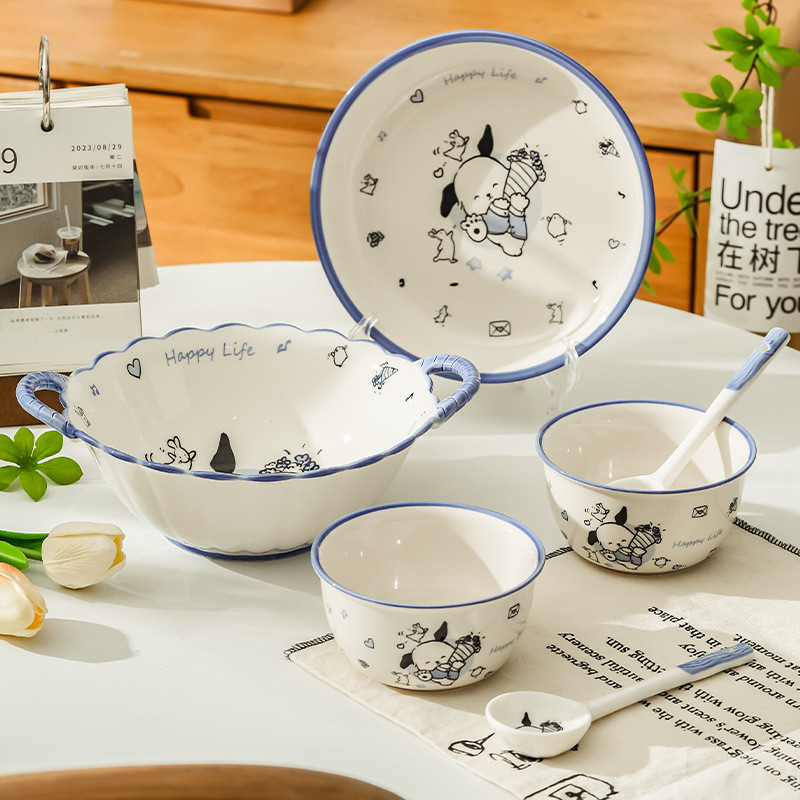 Hoạt Hình Dễ Thương Bộ Đĩa Đĩa Hộ Gia Đình Bát Gốm Cặp Đôi Sáng Tạo Mì Ăn Liền Bát Gốm Bộ Đồ Ăn