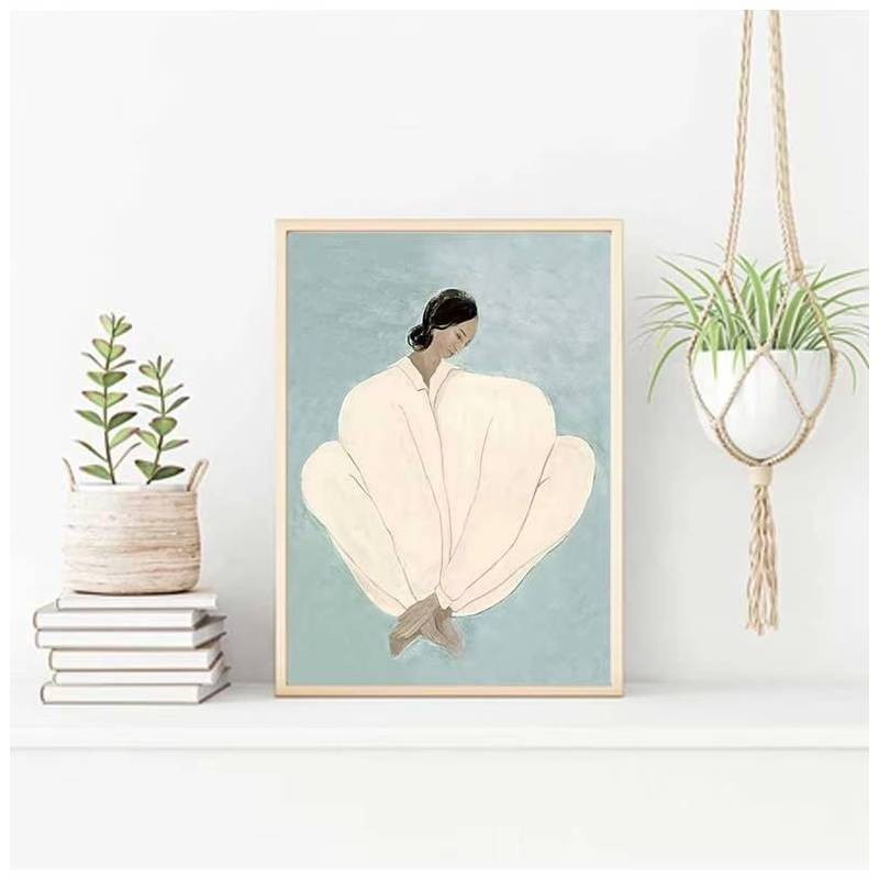 Áp phích Bắc Âu và bản in trừu tượng hình học đường cong phong cách cô gái hiện đại vẽ tranh trang trí phòng khách bức tranh tường