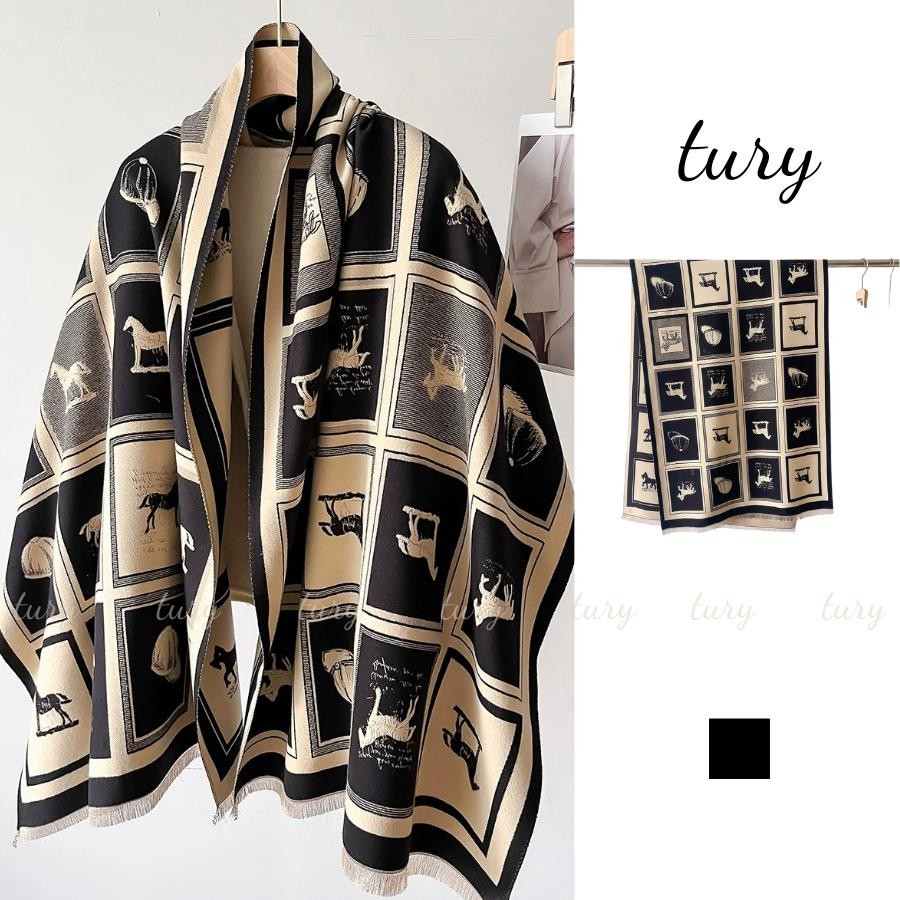 Khăn Quàng Cổ Len Unisex Nam Nữ - Tury - Khăn Len Phối Ô Vuông Ngựa - LN127