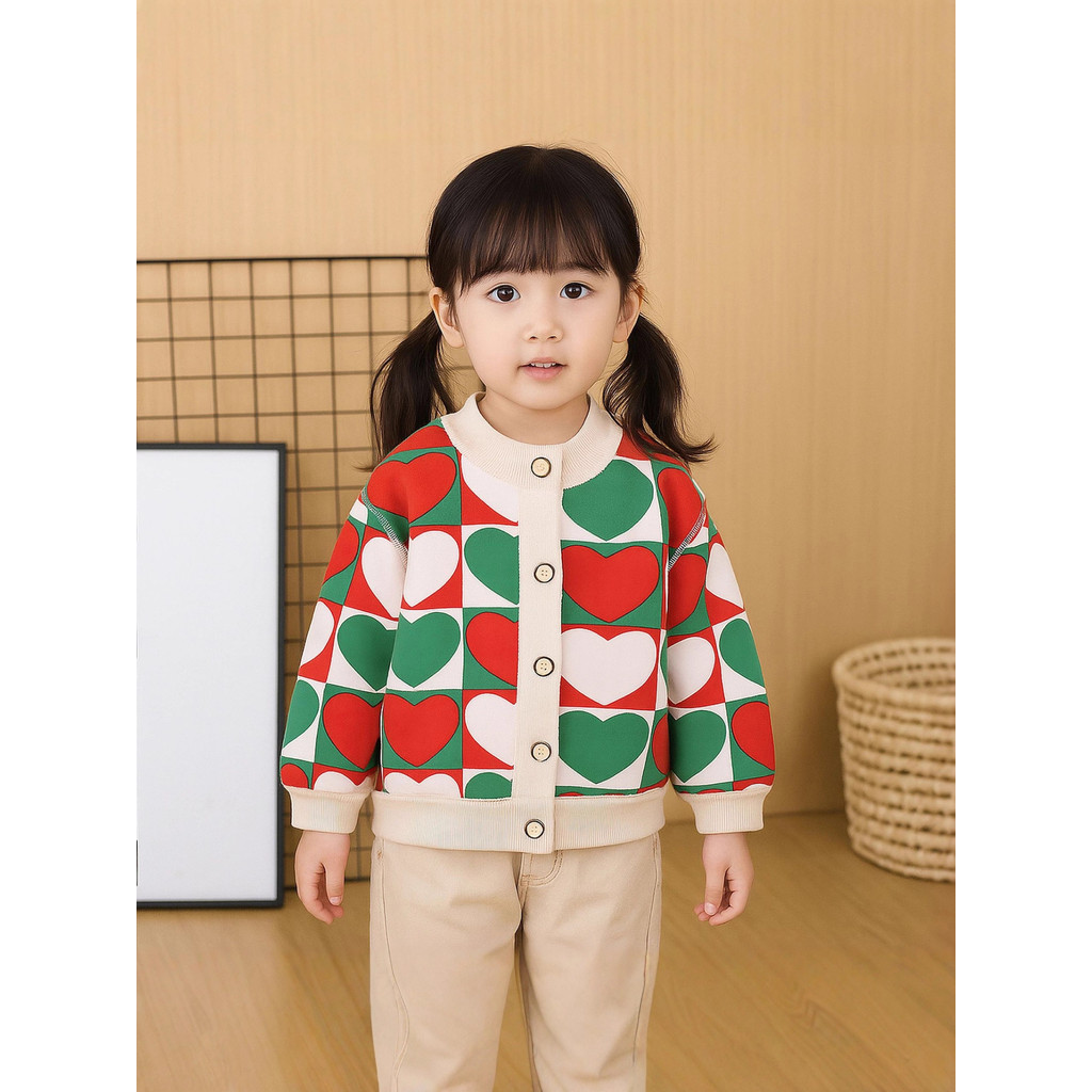 ​Áo nỉ trẻ em Cardigan mùa thu đông phong cách bé trai bé gái Áo khoác thông thường cỡ 8O-140​ QEIU