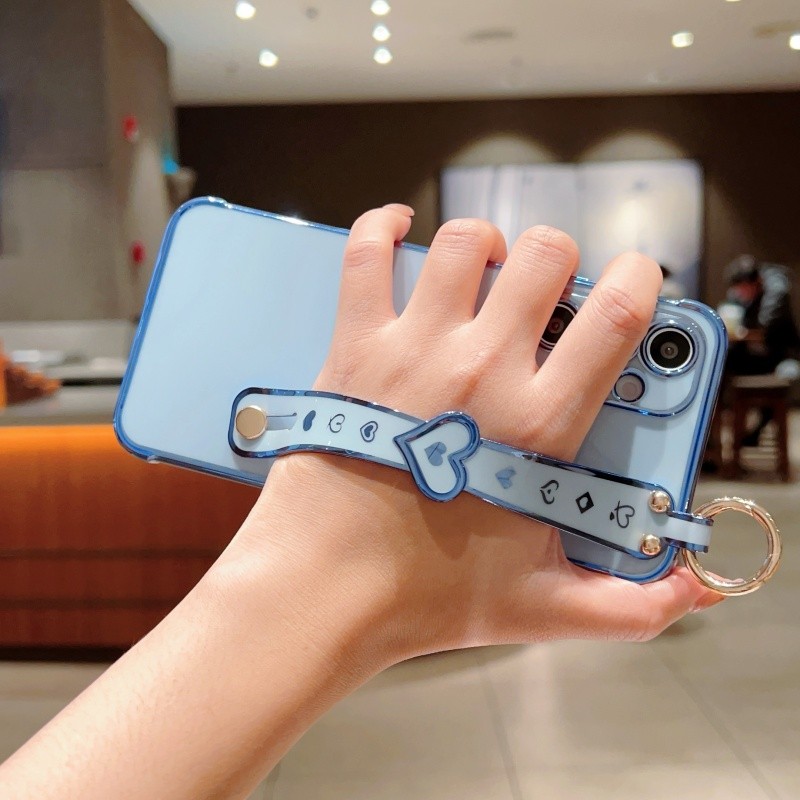Ốp Lưng Mạ Dây Đeo Tay Trái Tim Tình Yêu Cho Samsung Galaxy A17 A16 A15 A14 A13 A56 A36 A55 A35 A54 A34 A26 A25 A24 A23 5G Vỏ Điện Thoại Chống Sốc