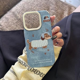Hàn Quốc Hoạt Hình Dễ Thương Thêu Chó Con Mạ Ống Kính Jean Vải Ốp Lưng Điện Thoại iPhone 17Promax 17Pro 12 13 14 15 16 Pro Max 15Plus Chống Sốc Ngọt Ngào Nữ Tính Vỏ Di Động