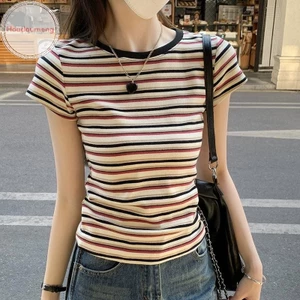Áo thun ngắn tay cổ tròn sọc Hodou, trendy mùa hè