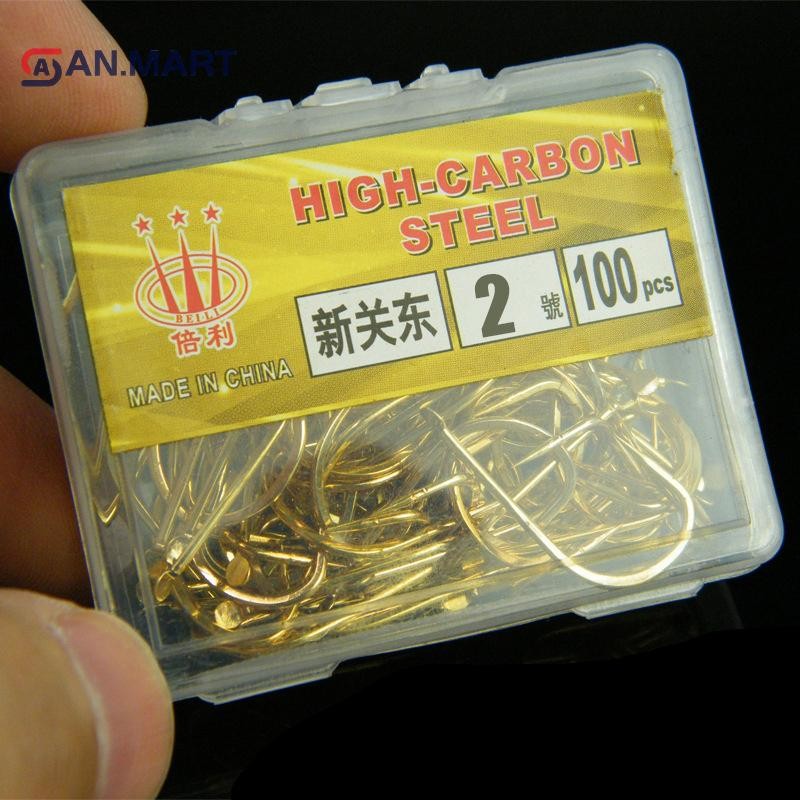 Bigdealssuper 100 Chiếc Mới Kanto Barbless Vàng Cá Móc Dài Chân Đen Hố Cá Chép Và Cá Chép Câu Cá Siêu