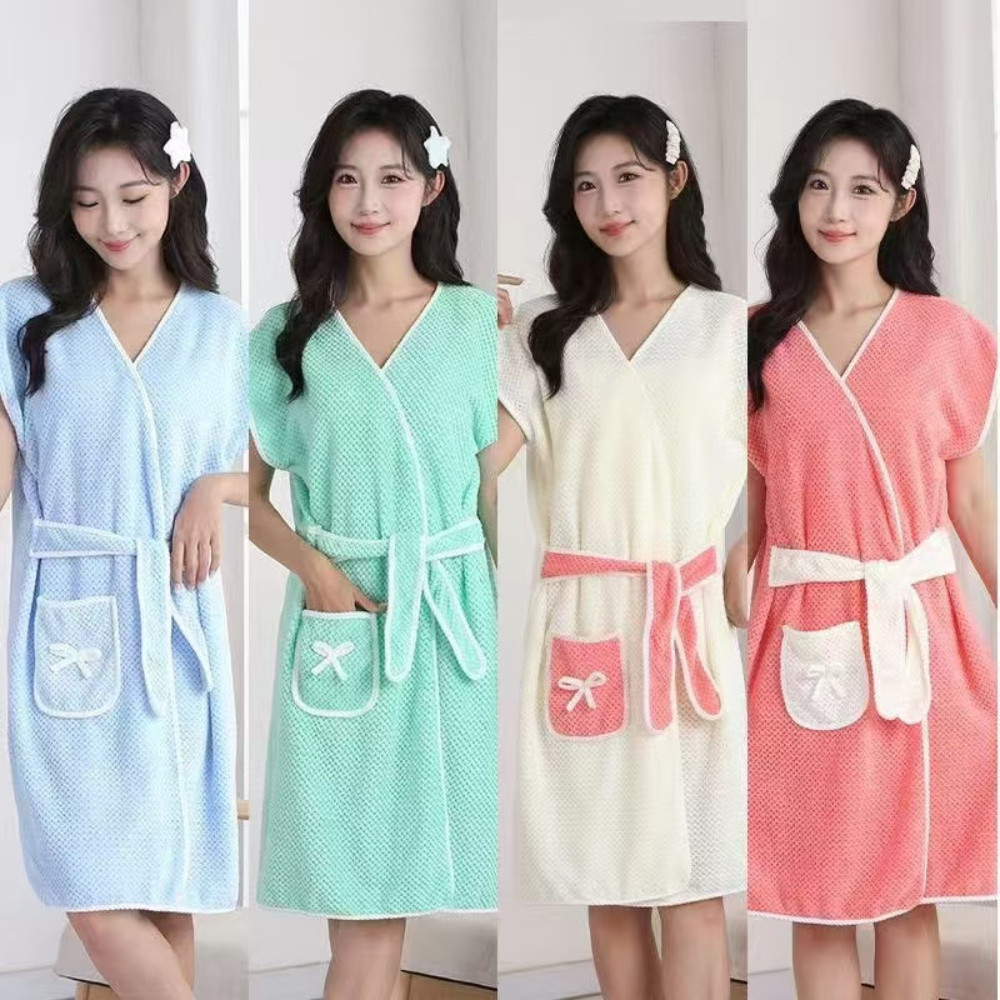 Áo Choàng Tắm Nữ Dáng Váy Buộc Dây Dino, Khăn Choàng Tắm Cotton Mềm Mịn Thấm Nước, Nhanh Khô