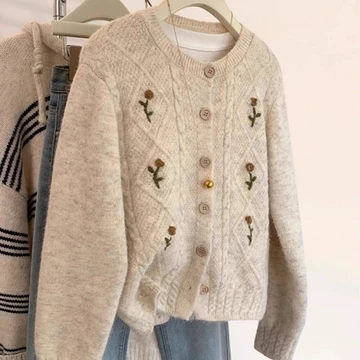 Áo kiểu Hàn Quốc mới cho phụ nữ, quần áo mùa thu, áo len cao cấp, áo khoác dài tay rộng, cardigan đan cho phụ nữ