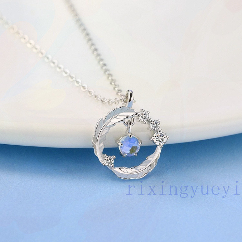 [RYX] Vòng cổ lông vũ bằng đá mặt trăng sang trọng nhẹ nhàng dành cho nữ Dây chuyền xương đòn mặt dây chuyền Zircon thời trang
