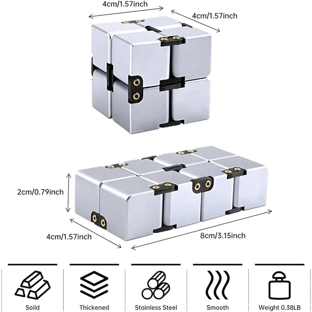 Cube Metal Infinity Cube Khối hợp kim nhôm Khối lập phương Thực hành ngón tay Giảm căng thẳng Quà tặng văn phòng Bạc