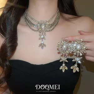Sang Trọng Công Nghiệp Nặng Kim Cương Đính Kim Cương Hình Bầu Dục Vòng Cổ Bông Tai Bộ Váy Cưới Cô Dâu Tiệc Xương Đòn Dây Chuyền Vòng Cổ Nữ 2026-6-11