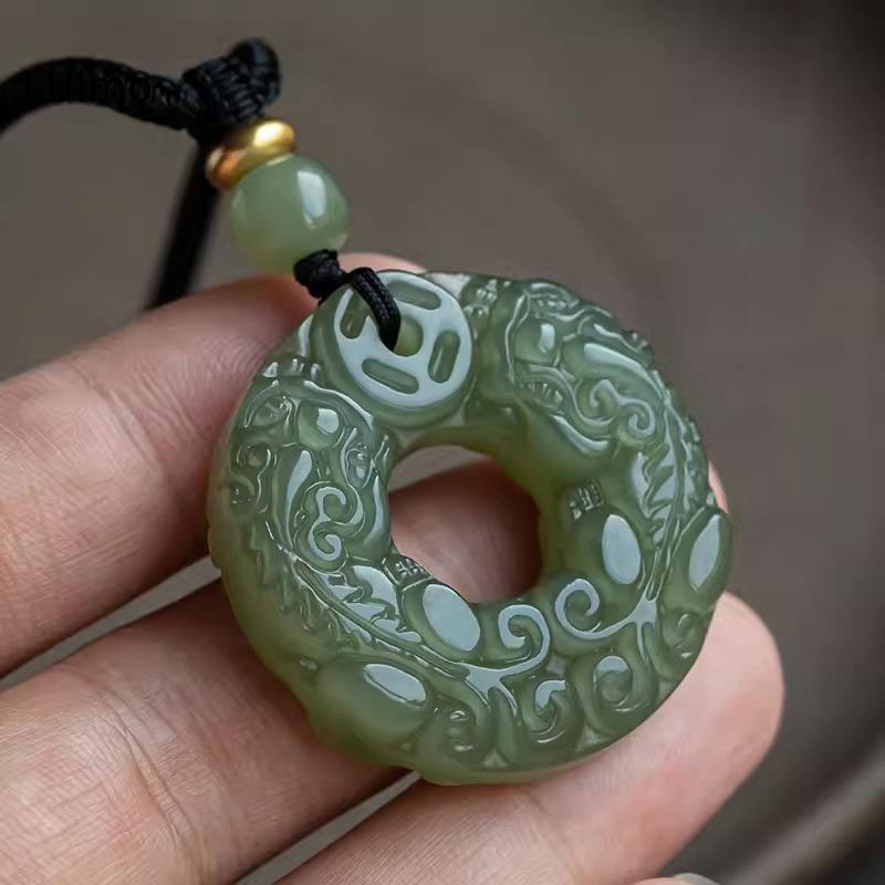 LUImo Tinh Tế Hai Mặt Khắc Ngọc An Toàn Bule Quân Dũng Cảm Móc Khóa Chuyển Đổi Sự Giàu Có Thủ Công Retro Khắc Mặt Dây Chuyền Nelace SBS