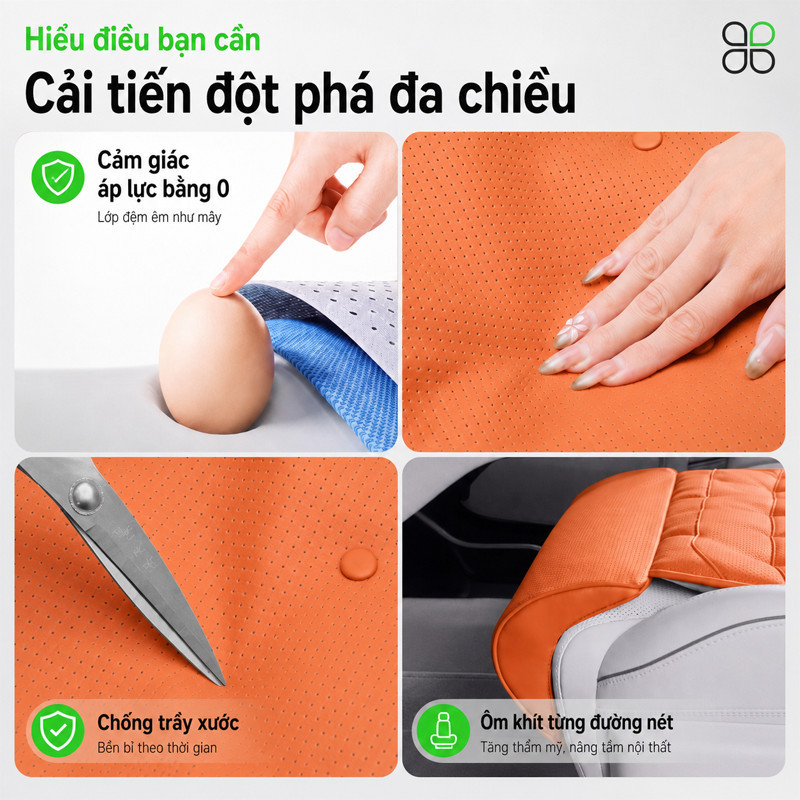Đệm Ngồi Ô Tô Cao Cấp – Lót Ghế Da PU/Nappa, Thoáng Khí, Bảo Vệ Nội Thất, Phụ Kiện Xe Hơi