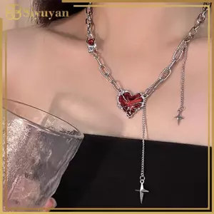 Siyuyan Gothic Trái Tim Đỏ Không Đều Nelace Y2K Tình Yêu Bóng Tối Ma Móng Vuốt Dây Xích Nelaces Punk Grunge Thẩm Mỹ Egirl Nhánh Trái Tim Nelace VN