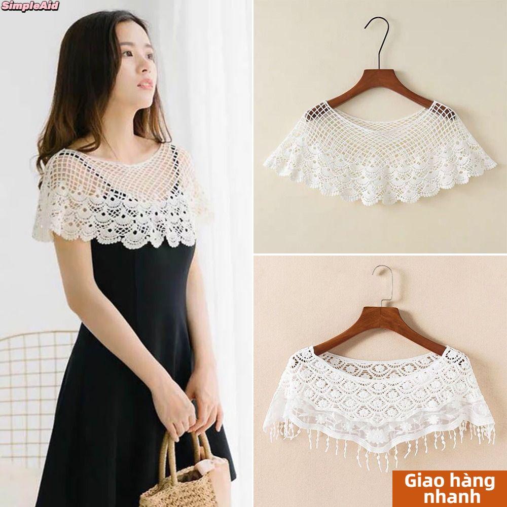 [Vận chuyển nhanh] Khăn choàng ren SIMPLEAID, Khăn choàng ren rỗng màu tinh khiết, Áo choàng chéo Shrug Cape Poncho Xuân Thu