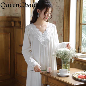 Phụ Nữ Cotton Chắc Chắn Ren Công Chúa Váy Ngủ Nữ Cổ Chữ V Váy Ngủ Đồ Ngủ