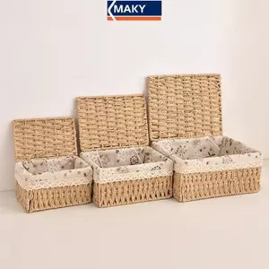 MAKY Hộ Gia Đình Mây Dệt Hộp Bảo Quản Đồ Chơi Snas Và Các Vật Phẩm Linh Tinh Để Bàn Hộp Bảo Quản Mỹ Phẩm VN