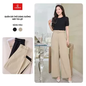 Quần dài nữ CARDINA chất liệu thô mềm dáng suông nắp túi lật 6QDT23