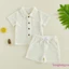 2 Bộ Trang Phục Bé Trai Tay Ngắn Cổ Ve Áo Màu Trơn Nút Xuống Áo Họa Tiết + Bộ Quần Short Eo Co Giãn