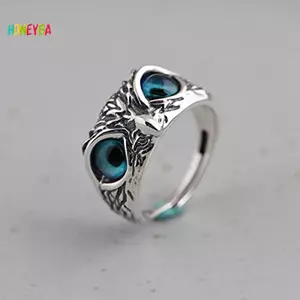 < Honeyba > Động Vật Cổ Điển Mở Đôi Mắt Xanh Có Thể Điều Chỉnh Nhẫn Cú Nam Nữ Trang Sức Dự Tiệc Quà Tặng Đẹp