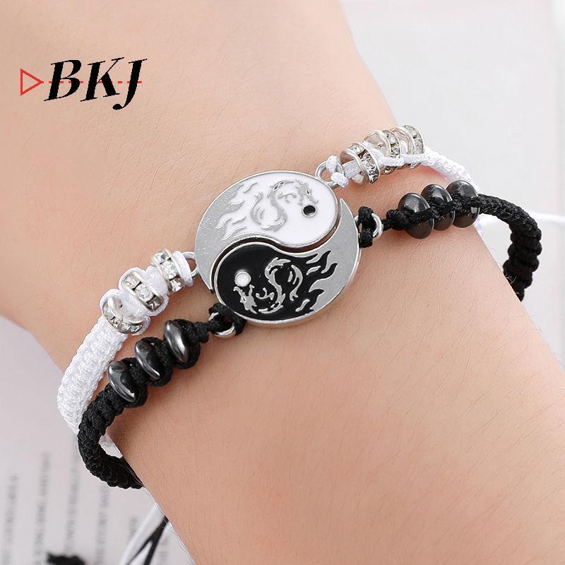 [KJ] Bộ 2 vòng tay bện có thể điều chỉnh Dragon Thái Cực Âm Dương dành cho cặp đôi bạn bè [Mới]