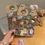 Gương gấp mini họa tiết sticker gấu collage retro gương vui mắt