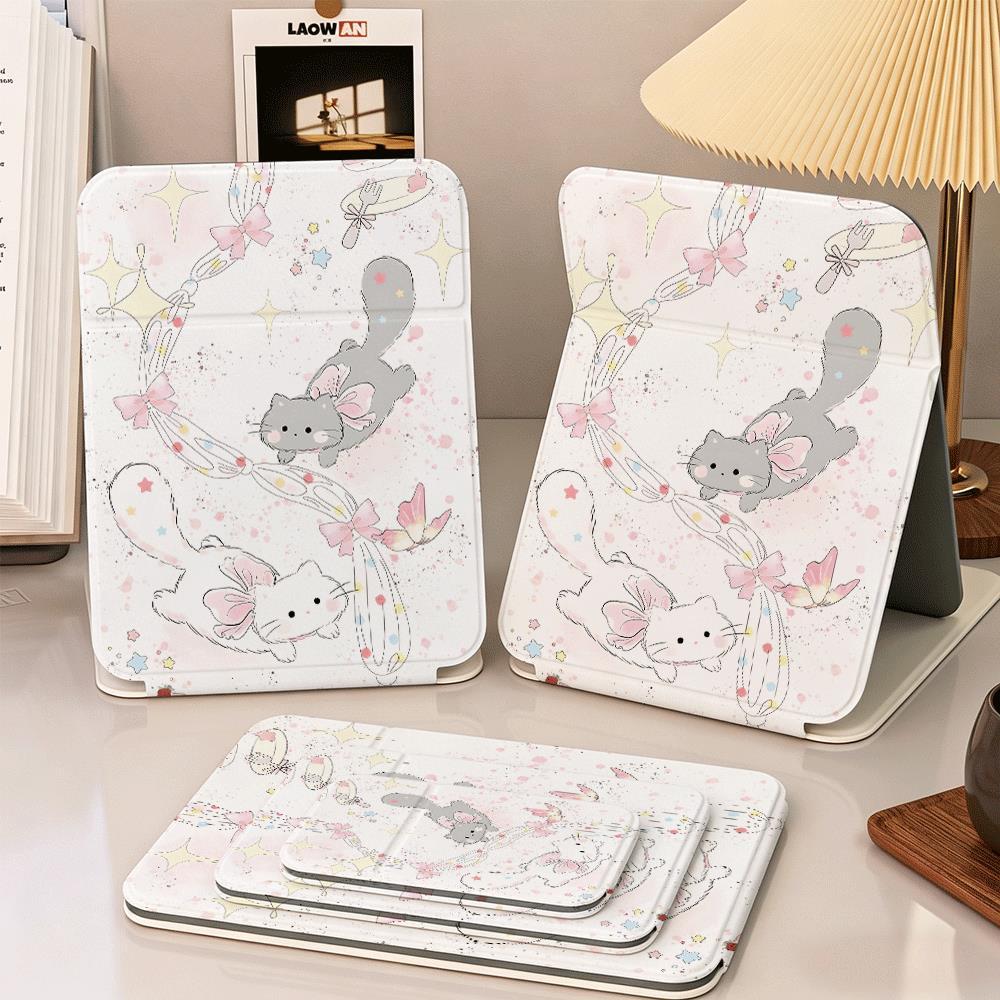 Gương gấp mini trang điểm bỏ túi họa tiết mèo bướm pastel dễ thương gương du lịch