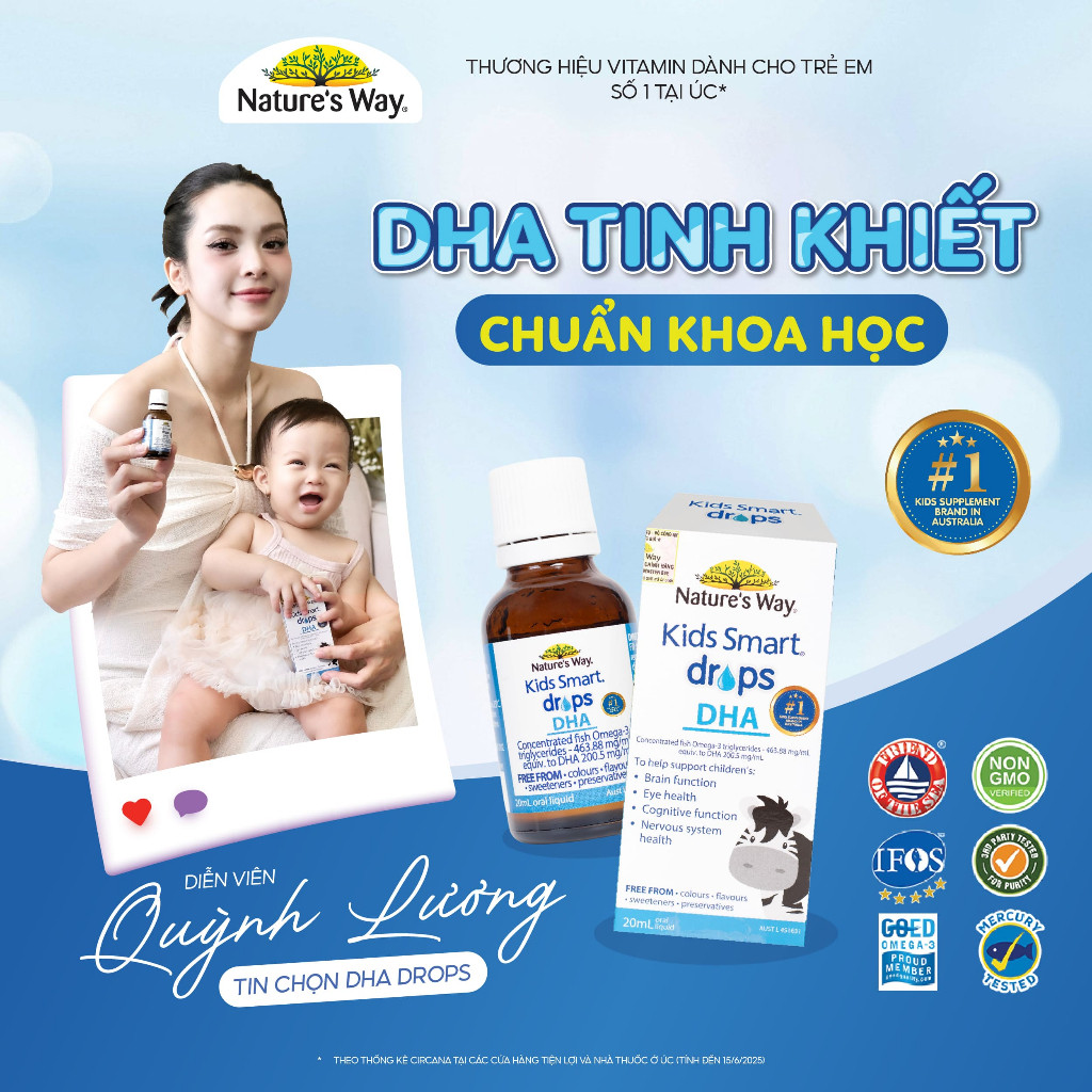 DHA Drops Nature's Way Kids Smart Bổ Sung DHA, Omega 3, Thành Phần Dầu Cá RTG Hỗ Trợ Tốt Cho Não Và Mắt Cho Bé 20ml