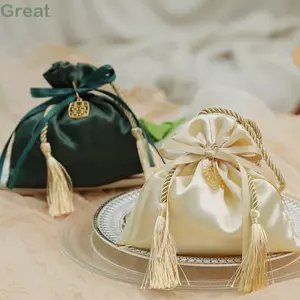Túi Tua Rua TUYỆT VỜI, Vải Satin Cưới Quà Tặng Sinh Nhật Đóng Gói Túi Dây Rút, Túi Trang Sức Phong Cách Trung Hoa Thời Trang