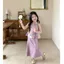 Váy phù hợp với bé gái (90-150) Hanfu Phong cách Trung Quốc mới Áo Vest hoa oải hương + Váy đuôi cá Satin