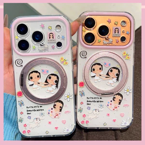 Ốp Cho iPhone 17PM 16 Pro Max 15 Từ Thu Hút Điện Thoại Di Động Ốp Lưng Đáng Yêu YUY Girl Hoạt Hình Chống Sốc TPU Mềm Chống Trầy Xước Vỏ Điện Thoại Có Giá Đỡ Vòng Xoay 360