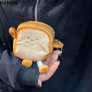 Túi đựng tai nghe KANGN, Ví đựng tiền xu nướng nhẹ hoạt hình, Bánh mì dễ thương Túi trang điểm Mini cầm tay bé gái