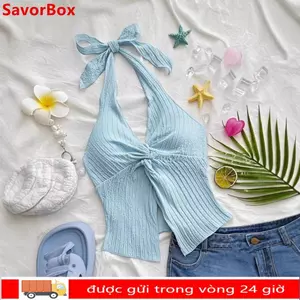 Áo cổ dây SAVORBOX, Áo Crop top cổ chữ V không tay gợi cảm, Quần áo Y2K ngọt ngào Dây đeo Áo hai dây cho nữ