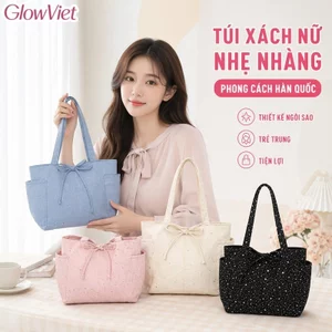 Túi Xách Nữ Hàn Quốc Đính Nơ Họa Tiết Sao Chấm Bi Quai Đeo Vai Da PU Nhẹ Trẻ Trung